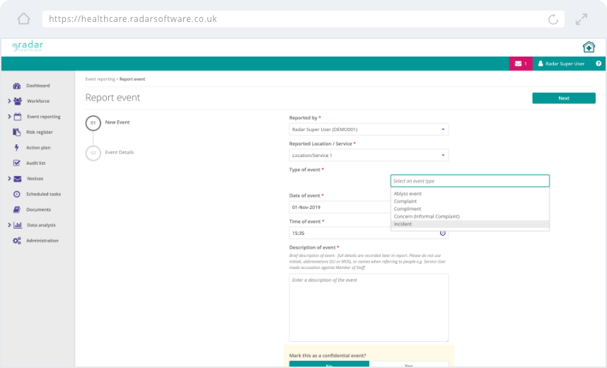 screenshot of Radar Healthcare